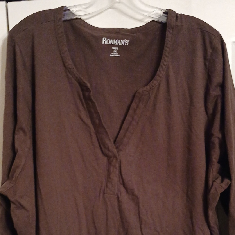 Roaman's Brown Relaxed 3/4 / Long Sleeve Blouse